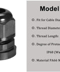 PG29 Cable Gland Joints With Gasket For 18-24mm Cable Heavy Duty Adjustable Lock Nut IP68 Waterproof Connector Black