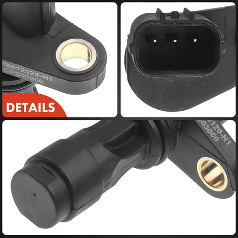 Honda Acura Crankshaft Position Sensor Replacement For Civic RSX CR-V CSX 2.0L 2.4L 1.3L L4 Engines Front Fit High Quality OEM Equivalent Sensor Easy Install black 3-pin connector detail view