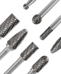 Carbide burr set, 8 pcs, 1/4-in shank, double-cut diamond grinding bits for die grinder