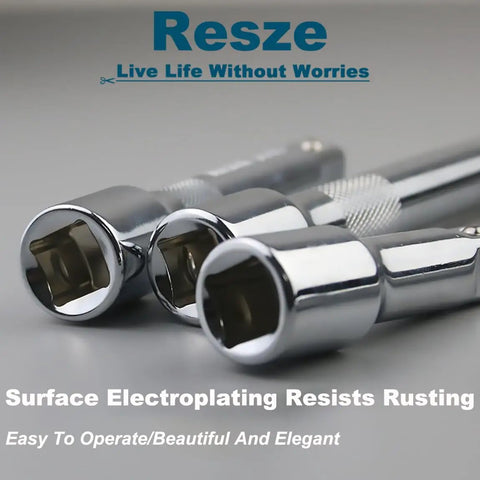 3 Piece Socket Extension Bar Set With 1/2 Inch Drive Chrome Vanadium Steel Impact Extensions In 3 5 And 10 Inch Lengths, showing chrome plated ends.