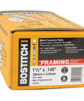 Box of Framing Nails For Metal Connector, Paper Tape Collated, One And A Half Inch By.148 Inch, 1000 Pack, orange packaging.