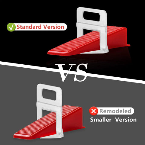 Standard and remodeled versions of Red Pro Grade Reusable Tile Leveling Wedges Kit With 1 Eighth Inch Spacers 1 Sixteenth Inch Spacers And 1 Thirty Second Inch Spacers 1000 Pcs Durable Plastic Tile Leveling System For Quick Easy Leveling And Perfect Grout Lines