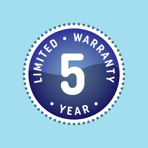 Limited 5-year warranty logo for Battery Backup A21 LED Light Bulbs With Built In Rechargeable Power Outage Light And Flashlight Soft White 2 Pack