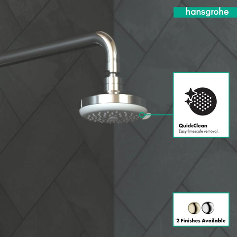 Chrome three-jet showerhead with QuickClean feature, ideal for efficient 2.5 GPM water flow, easy install for busy families.