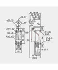 Technical dimensions of Me-8108 Momentary Limit Switch With Roller Lever for CNC machines, including measurements and specifications.