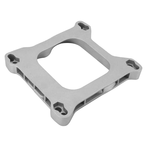 Open Center Three Quarter Inch Carburetor Gasket Adapter Kit 4Bbl To 4Bbl Aluminum Direct Bolt On Replacement For Most 4Bbl Carbs Improves Air Fuel Distribution Excludes Holley 4500 Silver, side view of aluminum adapter.