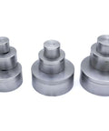 9 Piece Dimple Die Set For Sheet Metal Fabrication With 1/2 In 3/4 In 1 In sizes, showing three sets of nesting dies