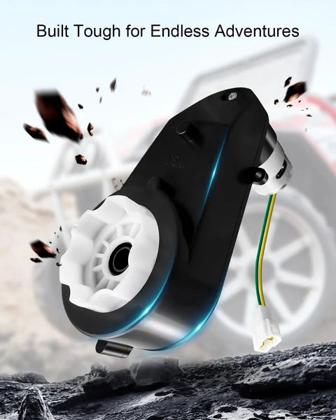 High Speed 24V Kids Ride On Gearbox RS550 40000RPM Motor Upgrade With Quick Change Wire Connectors DIY shown outdoors