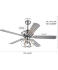 WEvalMC Ceiling Fan Chandelier 52 Inch with Wireless Operation, 5 Blades, 3, showing chrome design and dimensions for elegant cooling.