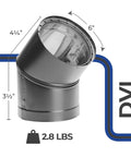 Heavy Duty Double Wall 6 Inch 45 Degree Elbow Vent Connector For Wood Burning Stove Galvanized Steel And Stainless Steel DVL Style