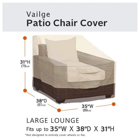 Heavy Duty Waterproof Patio Chair Covers 2 Pack Large Beige And Brown Tough As Nails All Weather Sun Dirt Rain Snow Protection Made From 600D Oxford Fabric For Outdoor Furniture Fits Up To 35W X 38D X 31H Chairs
