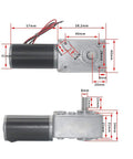 Beefy 12V Gear Motor With High Torque Reducer, Reversible Gearbox, 8mm Shaft, 20 RPM, dimensions labeled