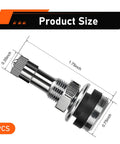 Beefy Brass Tire Valve Stem 1.5 Inch With Rubber Gasket dimensions chart, valve stem shown in close-up, black gasket visible