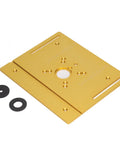 Rock Solid Manual Router Lift System Kit For Pro Woodworking Bench Upgrades featuring a gold aluminum dial plate for precision cutting.