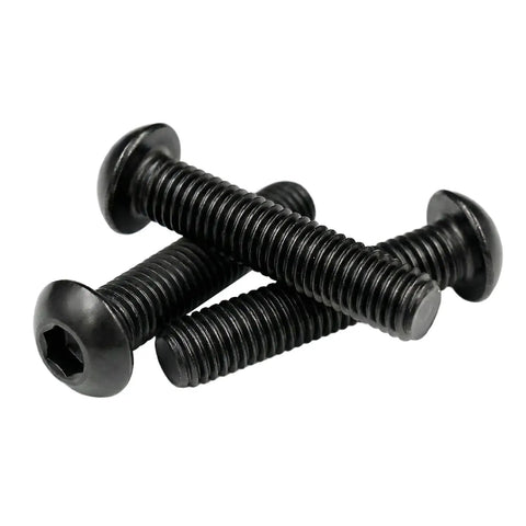 M4 X 12MM Button Head Hex Socket Cap Screws 50 Pack With Hex Key, Black Oxide 304 Stainless Steel Fasteners stacked on a white background.