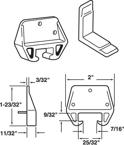 Smooth Operator Drawer Track Guide Kit With Side Saddles For Rolled Edge Metal Tracks 7/16 Inch detailed diagram with dimensions.