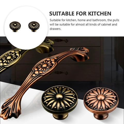 Two Pack Zinc Alloy Cabinet Handles With Antique Bronze Finish Drawer Knobs For Wardrobe And Cupboard Doors Single Hole Mount Kitchen Cabinet Hardware Built To Last And Easy To Install For Modern Retro Home Improvement shown in kitchen setting