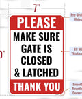 Top Shelf Aluminum Gate Signs 10 By 7 Inches 2 Pack Keep Gate Closed And Latch For Secure Yard Fence Perimeter Real Deal Weatherproof 60 Mil Outdoor Security Metal Plate with pre-drilled holes.