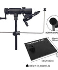 Forcegrip Fly Tying Vise Kit With Pedestal Base And C Clamp, 10 To 1 Power Jaw shown with dimensions and bobbin cradle