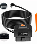 OBD2 to USB C Dash Cam Power Adapter With Hardwire Kit and Parking Mode, Low Voltage Protection 11.6 to 23.4V, ACC Detection