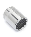 3/8 Inch Drive 12 Point Standard Metric Socket 14mm Chrome Vanadium Steel Nickel Chrome Plated Mirror Finish Off Corner Loading Design Durable Hand Tool For Pros And DIYers angled view