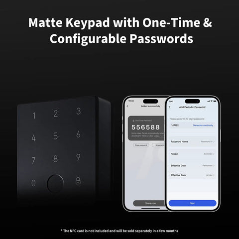 Slick Apple Home Key Smart Door Lock With Quick Scan Fingerprint Reader And Top Shelf Wireless Deadbolt showing matte keypad and mobile app.