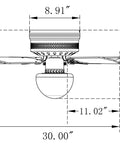 Diagram of 30 Inch Hugger Ceiling Fan With Pull Chain Low Profile Flush Mount Reversible Blades Matte Black Ideal For Living Room
