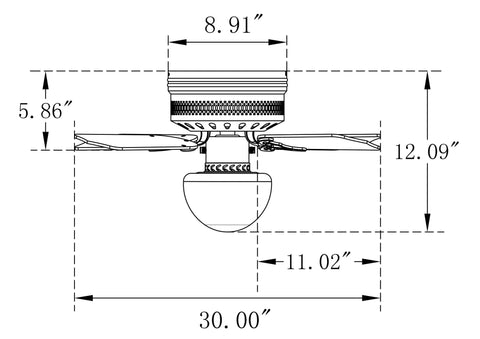 Diagram of 30 Inch Hugger Ceiling Fan With Pull Chain Low Profile Flush Mount Reversible Blades Matte Black Ideal For Living Room