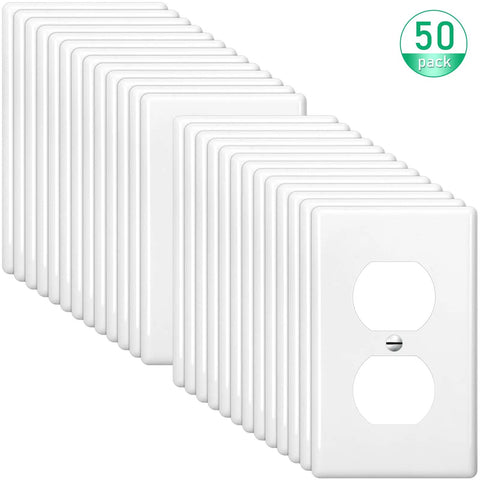 Bulk 50 Pack White Outlet Covers Duplex Wall Plates 1 Gang Standard Size 4.50 x 2.76 Inch Polycarbonate Thermoplastic Receptacle Covers
