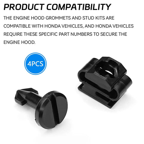 Honda Engine Cover Stud And Stay Grommet Kit showing black plastic fasteners, set of 4, for exterior mounting undertray and wheel arch.