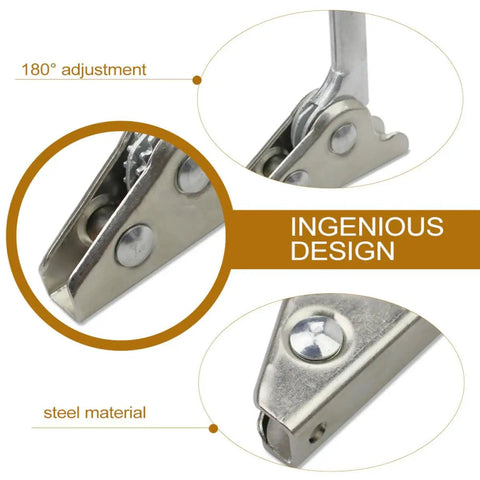 Close-up of 2 Pack Adjustable Folding Furniture Hinges For Outdoor Chairs And Sofas, Go-To 5-Position Ratchet Joint, steel material.