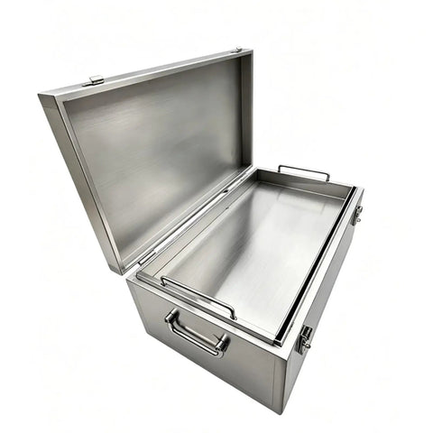 Badass Heavy Duty Rolling Stainless Steel Tool Box Portable Metal Storage Chest With Tray Rust Resistant open view with smooth interior.