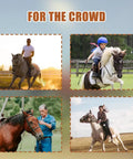 Horse riders of all ages showcasing Premium Leather Spur Straps For Horse Riding, Adjustable Retro Western Style with Six Holes