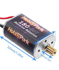 Beefy Torque 180 50T Brushed RC Motor with 11T Pinion Gear for Traxxas TRX4M showcasing dimensions and wiring.