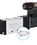 DIY Friendly 5 Way 2 Position Pneumatic Solenoid Valve With DC 24V Actuation, Model 4V110-06, showing ports and label.