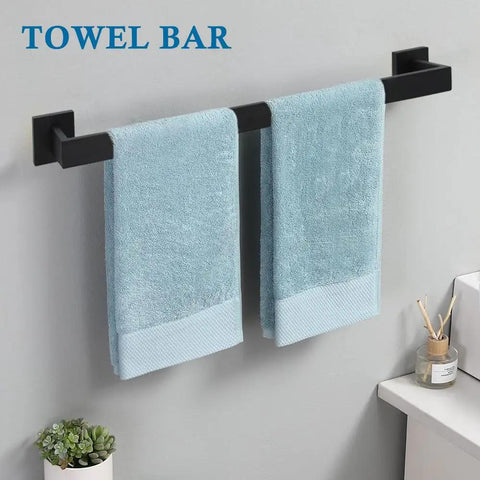 Matte Black Dope 4 Piece Bathroom Hardware Set With Towel Bar Towel Holder Toilet Paper Holder And Towel Hook 16 Inch SUS304 towel bar