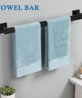 4 Piece Matte Black Bathroom Hardware Set Made From Thick SUS304 Stainless Includes 16 Inch Towel Bar with blue towels