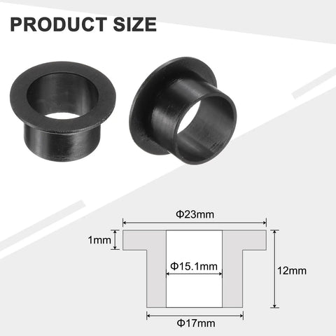 Flanged Nylon Sleeve Bearings Set 12 Pcs Self Lubricating Bushings 15.1mm Bore 17mm OD 12mm Length Flange 23mm nylon black