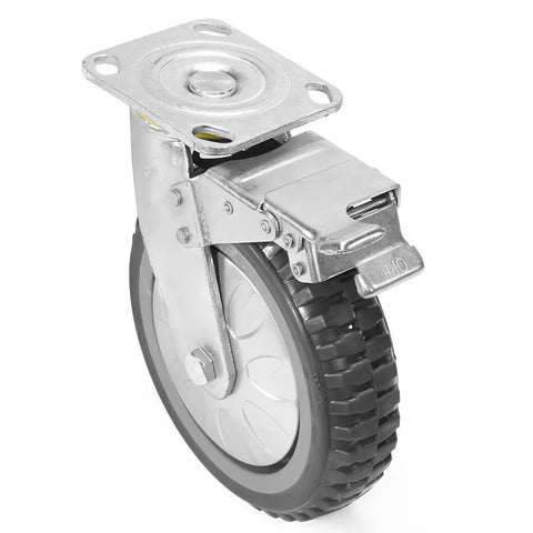 Heavy Duty 8 Inch Swivel And Fixed Caster Wheels Set With Top Lock Brakes 575 Lb Each Total 2,300 Lb Capacity 4 Pack Rock Solid Rolling