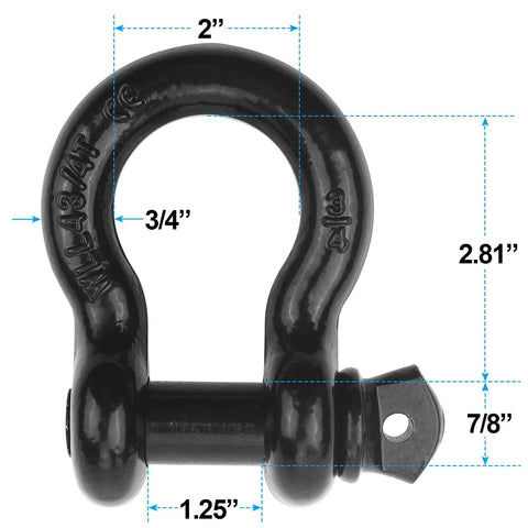Three Quarter Inch D Ring Shackle Two Pack Beefy Heavy Duty Tow Shackles With Twenty Eight Point Five Ton Break Strength