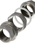 Built Tough 304 Stainless Steel Union Coupling Pipe Fitting With Tight Bspt Threads, showing hex nuts and sealing ring.
