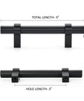 Matte Black 25 Pack Cabinet Handles 3 Inch Hole Centers 5 Inch Overall Length Square Base Drawer Pulls for kitchen cabinets.