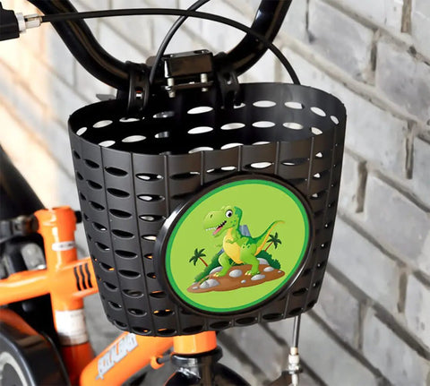 Front Bike Basket For Kids With Bell, Durable Plastic Handlebar Basket For Boys, Removable Front Carrier With Dinosaur Design