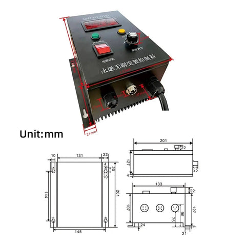 Adjustable speed controller for Beefy 16000 RPM 3000W Brushless DC Servo Motor Permanent Magnet 220V DIY CNC projects with dimensions.