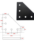 Front view of 20x20mm Aluminum Extrusion Corner Bracket Kit L Shape 5 Hole Connector With 50 T Nuts 50 Screws And Wrench For 2020 Series