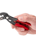 Five Inch Angle Nose Push Button Adjustable Pliers With Quick Adjust Button And Secure Tongue And Groove Track in hand