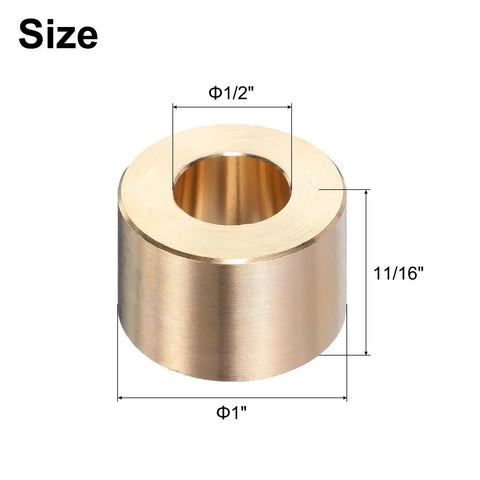 Two Pack Brass Sleeve Bearings One Half Inch Bore One Inch OD Eleven Sixteenth Inch Length Self Lubricating Bushings For Smooth Linear Motion And Low Friction Great For CNC Projects Automotive Machinery Or DIY Jigs And Bushings