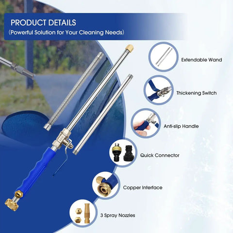 39 Inch High Pressure Power Washer Wand For Garden Hose With Flexible Jet Nozzle, 3 Spray Tips, Gutter Cleaner And Car Wash Hose Attachment, Easy Quick Connect Brass Fittings, Blue