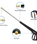 Heavy Duty Pressure Washer Gun Kit With 37 Inch Extension Wand, M22 Fitting, Five Nozzle Tips, 3000 PSI Power Washer Hand Gun For Tough Outdoor Cleaning diagram showing parts and connections.