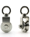 Front and side view of Beefy V Type Swivel Pulley With 360 Degree Rotation Ultra Silent Detachable Duplex Bearing Stainless Steel 304
